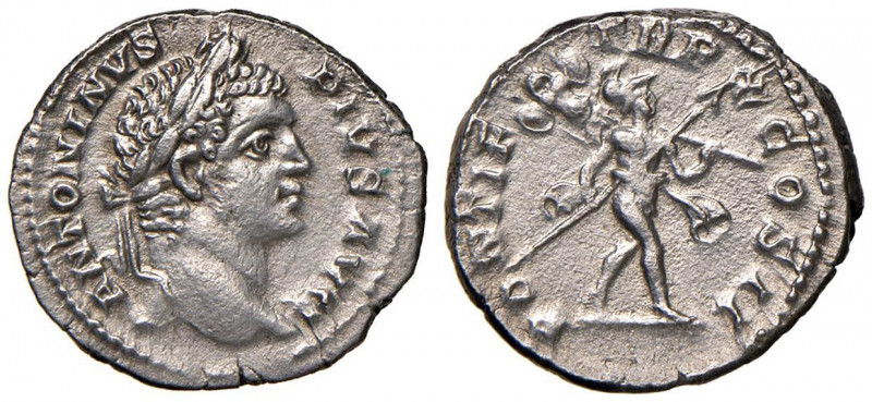 Caracalla (211-217) Denario - Busto laureato a d. - R/ Marte andante a d. - RIC ...