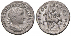 Gordiano III (238-244) Denario - Busto laureato a d. - R/ L’imperatore a cavallo a s. - RIC 81 AG (g 2,60)
BB+