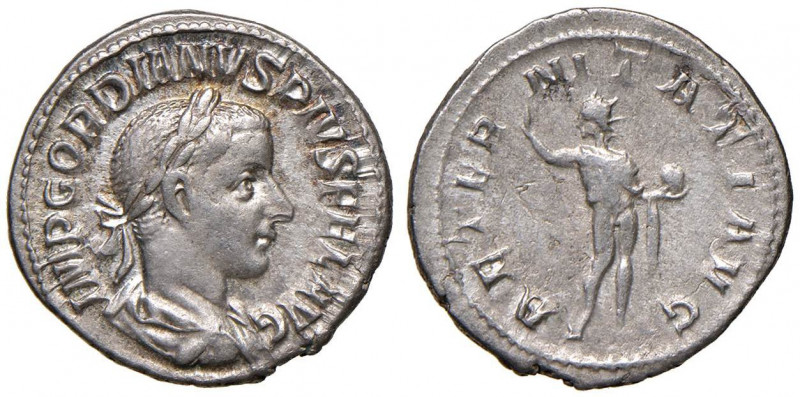 Gordiano III (238-244) Denario - Busto laureato a d. - R/ Il Sole stante a s. - ...