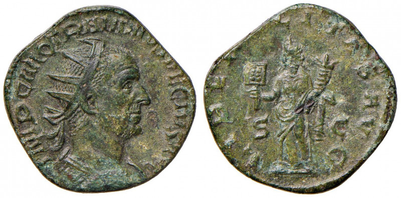 Traiano Decio (249-251) Dupondio - Busto radiato e drappeggiato a d. - R/ Libert...