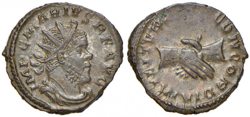 Mario (268-269) Antoniniano (Colonia) Busto radiato a d. - R/ Due mani congiunte...
