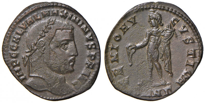 Massimino II (310-313) Follis (Antiochia) Testa laureata a d - R/ Genio stante a...