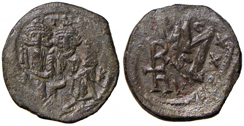 Eraclio (638-641) Follis - Eraclio, Costantino e Eracleona stanti - R/ Lettere M...