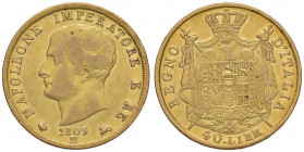Napoleone (1805-1814) MILANO 40 Lire 1809 Puntali aguzzi - Gig. 74 AU (g 12,84)
BB+