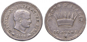 Napoleone I (1805-1814) MILANO 10 Soldi 1808 bordo stelle in rilievo - Gig. 175 AG (g 2,50) RRR
BB