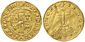 FERRARA Alfonso I d’Este (1505-1534) Scudo d’oro - MIR 269 AU (g 3,36) Schiacciature e piccola limatura al bordo. Piegatura ripresa
BB+
