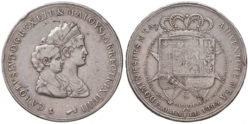 FIRENZE Carlo I di Borbone (1803-1807) Dena 1805 - MIR 422/3 AG (g 39,00) Graffi...