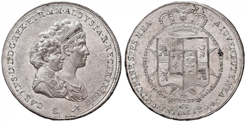 FIRENZE Carlo Ludovico e Maria Luigia (1803-1807) Mezza dena 1804 - MIR 426/2 AG...