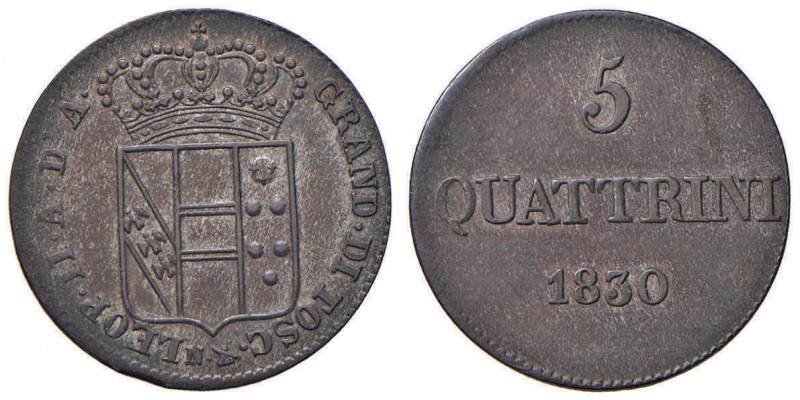 FIRENZE Leopoldo II (1824-1859) 5 Quattrini 1830 - MIR 463/4 MI (g 3,61)
SPL