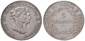 LUCCA Elisa Bonaparte e Felice Baciocchi (1805-1814) 5 Franchi 1807 - MIR 244/3 AG (g 24,92)
BB