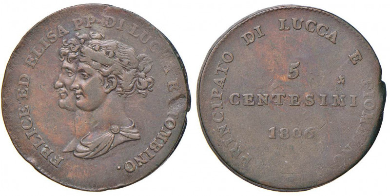 LUCCA Elisa Bonaparte e Felice Baciocchi (1805-1814) 5 Centesimi 1806 - MIR 246 ...