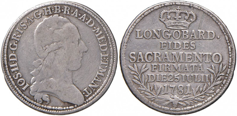 MILANO Giuseppe II (1780-1790) Lira del giuramento 1781 - MIR 453 AG (g 6,01) R ...