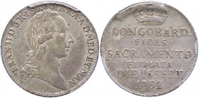 MILANO Francesco II (1792-1796) Medaglia 1792 del Giuramento - AG (Ø 21 mm) In slab PCGS MS63 517186.63/33214469. Minimi graffietti di conio al D/ ma ...