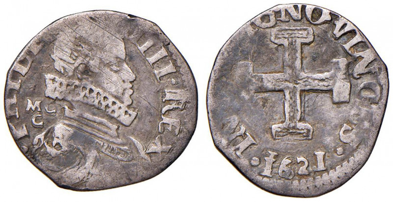 NAPOLI Filippo IV (1621-1665) Carlino 1621 MC/C - Magliocca 29 AG (g 2,29)
MB/q...