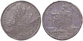 NAPOLI Carlo di Borbone (1734-1759) Piastra 1747 - Magliocca 139 AG (g 25,36) RR Porosità al D/, graffi di conio al R/
qBB/BB