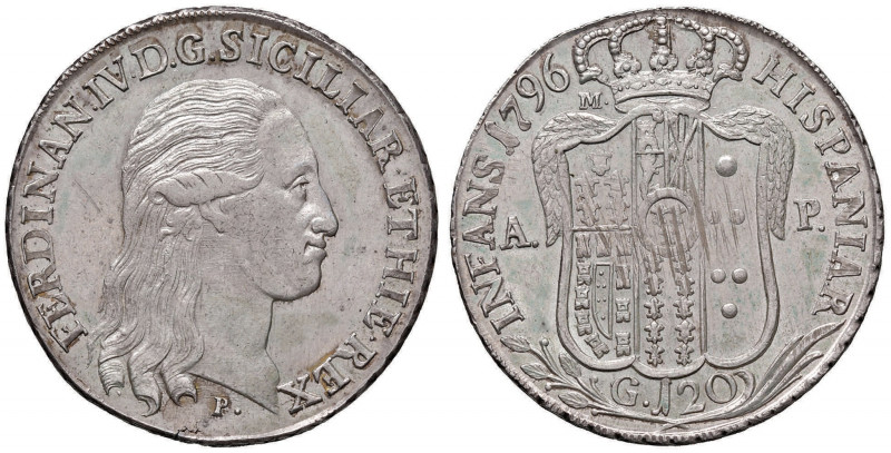 NAPOLI Ferdinando IV (1759-1798) Piastra 1796 - Magliocca 258 AG (g 27,47) Graff...