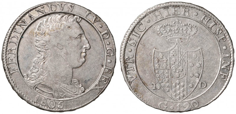 NAPOLI Ferdinando IV (1759-1816) Piastra 1805 - Magliocca 392 AG (g 27,40) Graff...