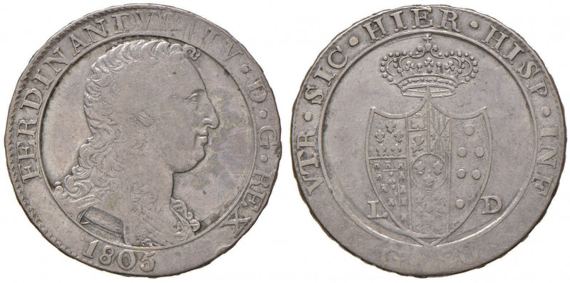 NAPOLI Ferdinando IV (1759-1816) Piastra 1805 - Magliocca 392 AG (g 27,39) 
qBB