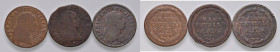 NAPOLI Ferdinando IV (1799-1805) Lotto di tre monete di rame da un grano date come da foto
MB-BB