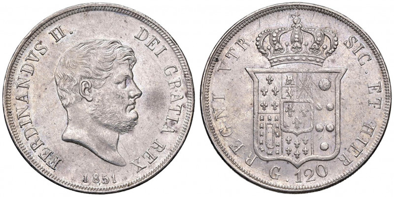 NAPOLI Ferdinando II (1830-1859) Piastra 1851 - Magliocca 559 AG (g 27,51) Colpe...