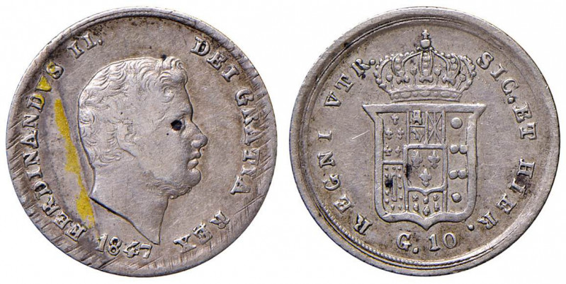 NAPOLI Ferdinando II (1830-1859) Carlino 1847 - Magliocca 644 AG (g 2,29) R Graf...