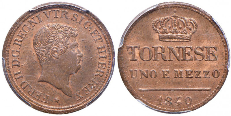 NAPOLI Ferdinando II (1830-1859) Tornese e mezzo 1840 - Magliocca 756 AE In slab...
