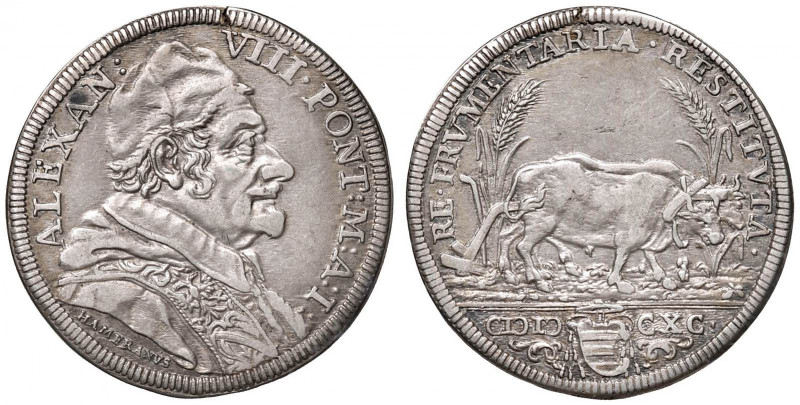 Alessandro VIII (1689-1691) Testone 1690 A. I - Munt. 16 AG (g 9,01) Screpolatur...