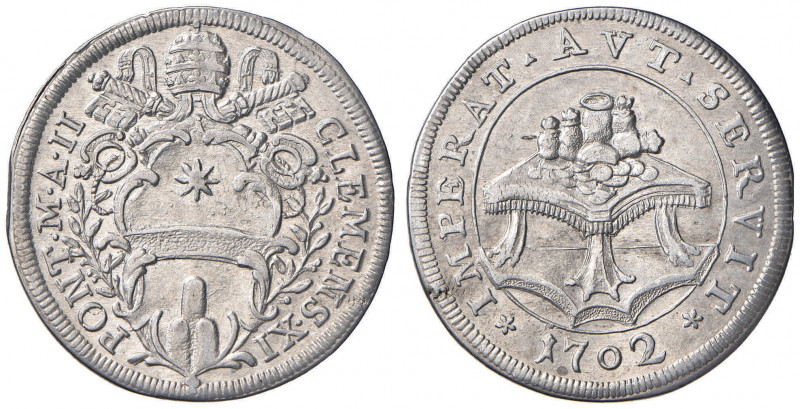 Clemente XI (1700-1721) Testone 1702 A. II - Munt. 67 AG (g 9,12) RR Colpetto al...