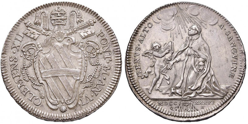 Clemente XII (1730-1740) Testone 1736 A. VI - Munt. 30 AG (g 8,43) RR Graffi al ...