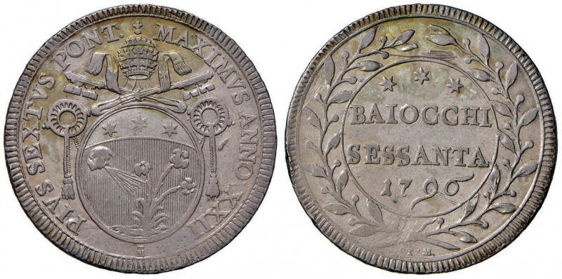 Pio VI (1774-1799) 60 Baiocchi 1796 A. XXII - Munt. 62 MI (g 22,79)
SPL/SPL+