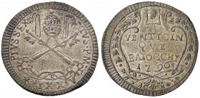 Pio VI (1774-1799) 25 Baiocchi 1796 A. XXI - Munt. 66b (ma probabilmente emessa durante la Repubblica romana) MI (g 7,82) 
SPL