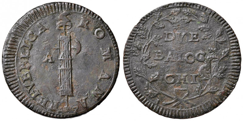 Repubblica romana (1798-1799) Ancona - 2 Baiocchi con lettere A P in basso - Bru...
