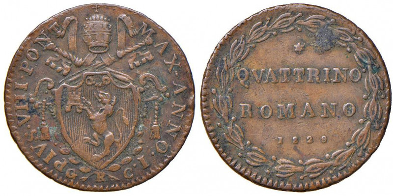 Pio VIII (1829-1830) Quattrino 1829 A. I - Nomisma 342 CU (g 2,25)
BB+
