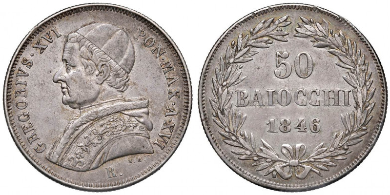 Gregorio XVI (1831-1846) 50 Baiocchi 1846 - Nomisma 440 AG (g 13,39) R Colpi al ...