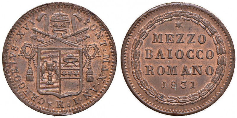 Gregorio XVI (1831-1846) Mezzo Baiocco 1831 A. I - Nomisma 531 CU (g 5,73) Rame ...
