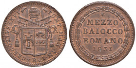 Gregorio XVI (1831-1846) Mezzo Baiocco 1831 A. I - Nomisma 531 CU (g 5,73) Rame rosso 
FDC