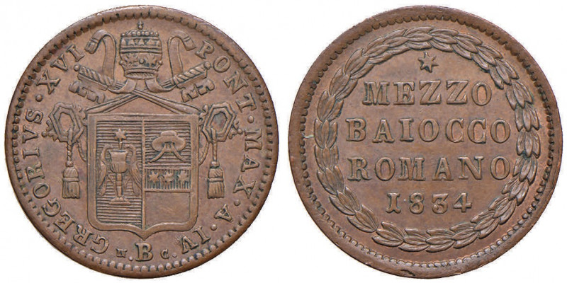 Gregorio XVI (1831-1846) Bologna - Mezzo Baiocco 1834 A. IV - Nomisma 535 CU (g ...