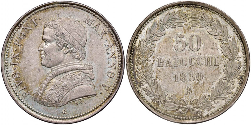 Pio IX (1846-1878) 50 Baiocchi A. V - Nomisma 429 AG (g 13,44) 
qFDC/FDC