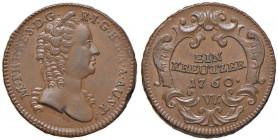 AUSTRIA Maria Teresa (1740-1780) Kreuzer 1760 W - KM 1993 CU (g 11,32) Mancanza di metallo al bordo
qFDC/FDC