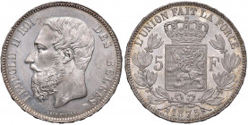 BELGIO Leopoldo II (1865-1909) 5 Franchi 1875 - KM 24 AG (g 25,00) Minimi segnetti da contatto al D/
FDC