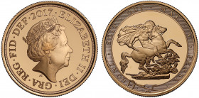 PF69 UCAM | Elizabeth II (1952 -), gold proof Two Pounds, 2017, struck for the 200th anniversary of the Sovereign, crowned head right, JC initials bel...