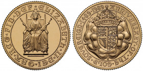 PF69 UCAM | Elizabeth II (1952 -), gold proof Sovereign, 1989, struck for the 500th anniversary of the Sovereign, Queen enthroned facing, seated in Ki...