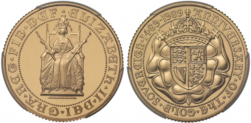 PR68 DCAM | Elizabeth II (1952 -), gold proof Sovereign, 1989, struck for the 50...