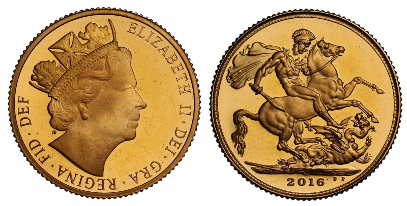 PF67 UCAM | Elizabeth II (1952 -), gold proof Sovereign, 2016, one year portrait...