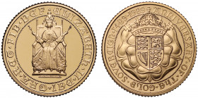 PF69 UCAM | Elizabeth II (1952 -), gold proof Half Sovereign, 1989, struck for the 500th anniversary of the Sovereign, Queen enthroned facing, seated ...