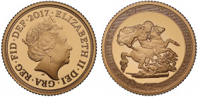 PF70 UCAM | Elizabeth II (1952 -), gold proof Half Sovereign, 2017, struck for the 200th anniversary of the Sovereign, crowned head right, JC initials...