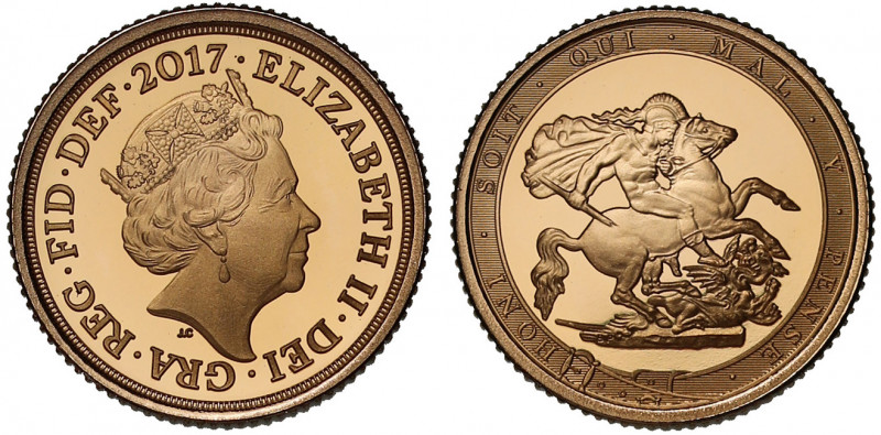 PF70 UCAM | Elizabeth II (1952 -), gold proof Quarter Sovereign, 2017, struck fo...
