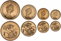 PF68-70 UCAM | Elizabeth II (1952 -), gold 4-coin proof set, 1980, Five Pounds, Two Pounds, Sovereign, Half Sovereign, crowned head right, obverse por...