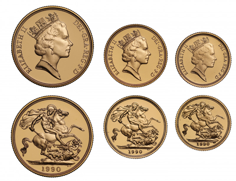PF69 UCAM | Elizabeth II (1952 -), gold 3-coin proof set, 1990, Two Pounds, Sove...
