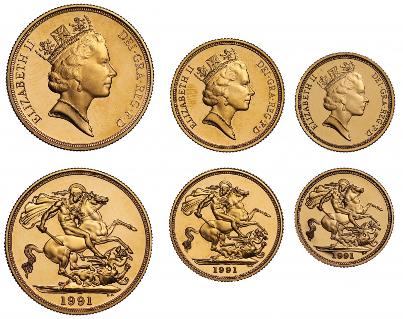 PF66-69 UCAM | Elizabeth II (1952 -), gold 3-coin proof set, 1991, Two Pounds, S...